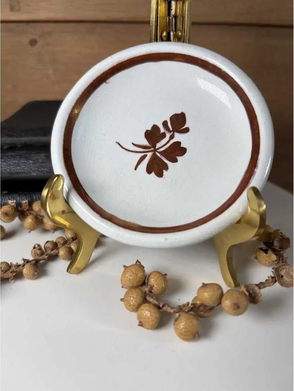 Antique Ironstone Butter Pat Tea Leaf Copper Luster Pattern